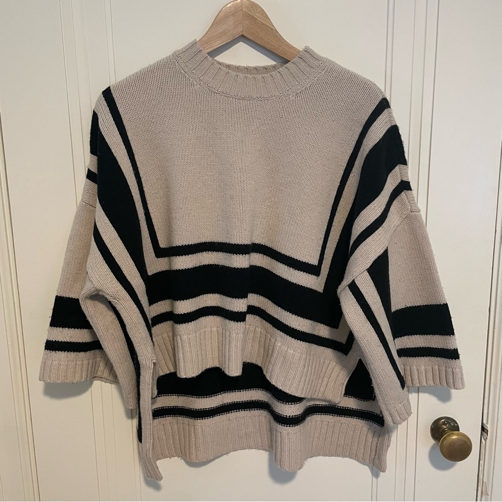 Derekโ Lam 10 Crosby Black and Cream Striped Wool Boxy Sweater XS
